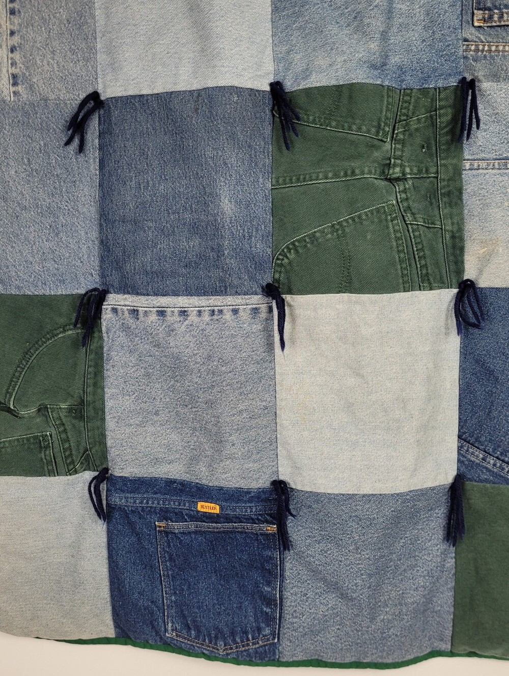 Homemade Denim Patchwork Fleec Back Baby Blanket 42.5 By 42.5